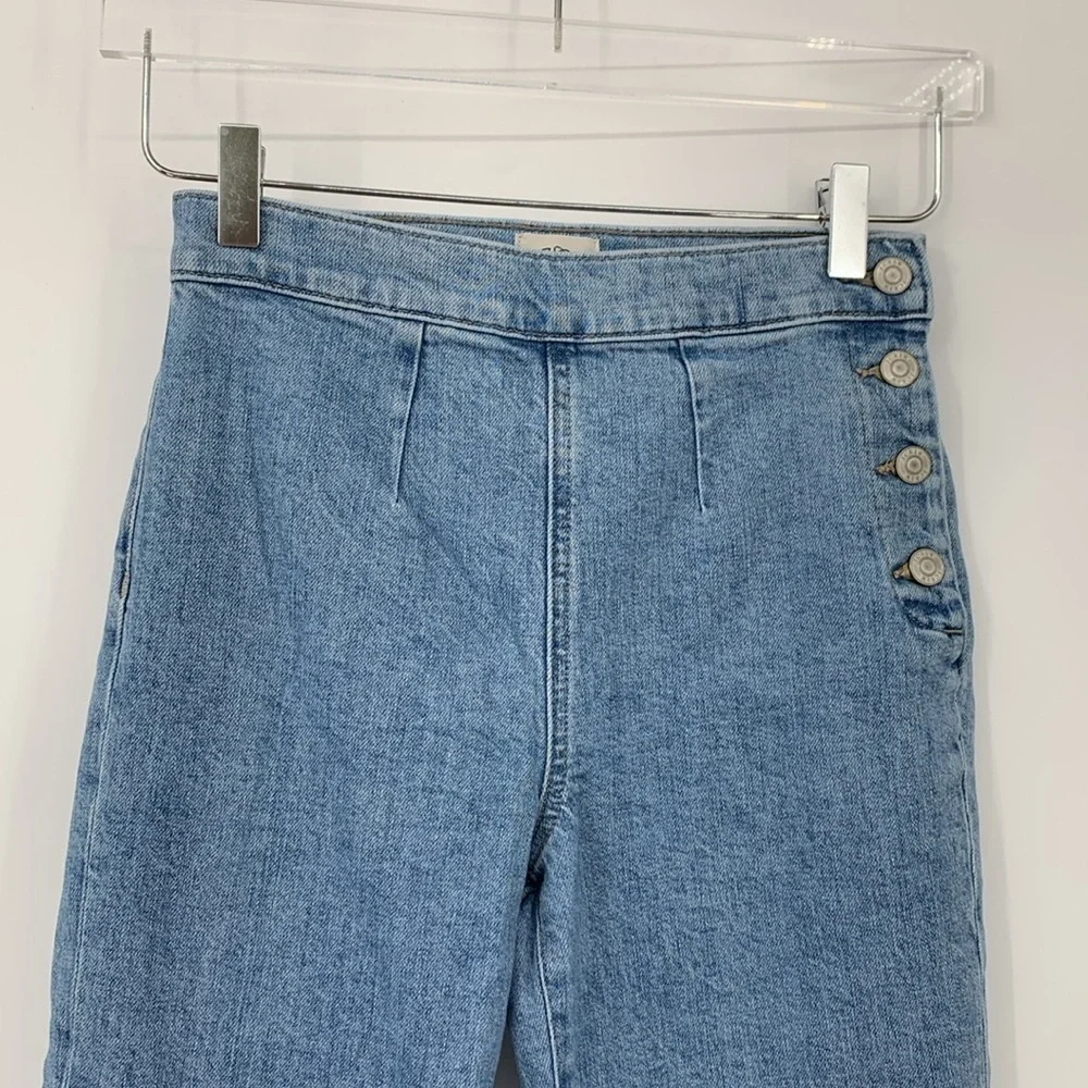 J Crew slim wide leg cropped jeans side button nautical medium blue wash 24